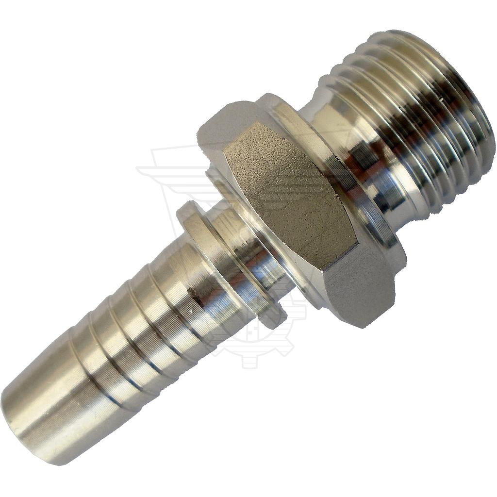 Druckstutzen für flexible Schläuche - BSP-Flachsitz - SS AISI316L - 302003