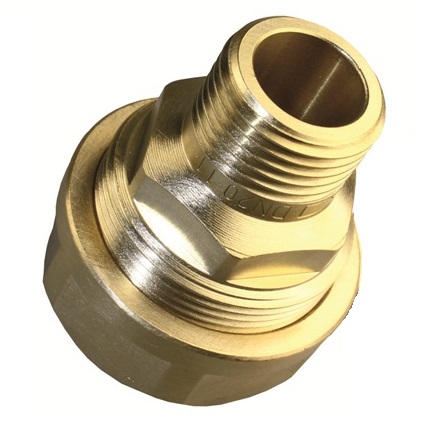 Mannelijk messing insteekkoppeling voor RVS ribbebuizen DN16 Saniflex® Inox zonder losse onderdelen en metaaldichtend - 376016MV