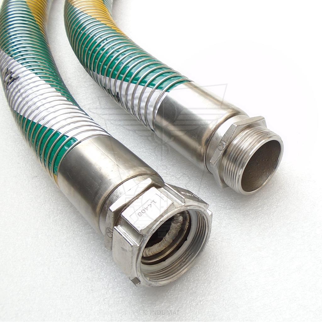 Composite flexible hose with polypropylene inner walls (PP) and stainless steel spiral, according to the standard EN 13765 - 452