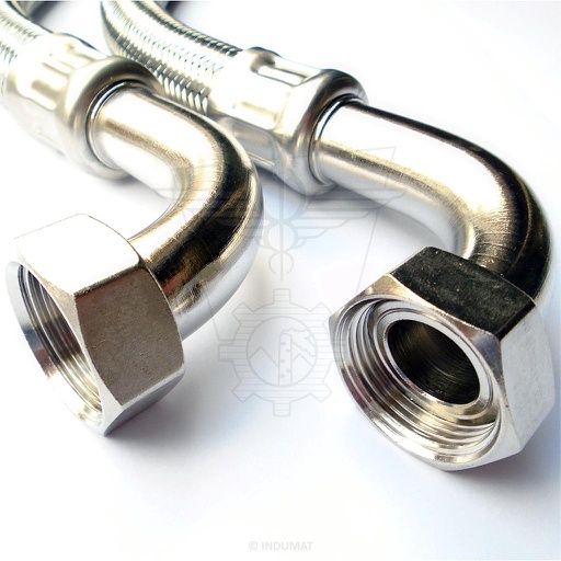 Flexible hose with stainless steel braid DN25 F4/4" 90° x F4/4" 90° with stainless steel bushes - 418025CCDI