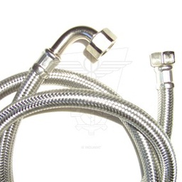 Flexibler EPDM-Schlauch mit Edelstahlumflechtung und Messing Verschraubungen DN13 UWM x Drehmutterteil 90° - 418013133C