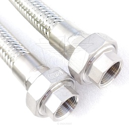 Flexible metal hose with 3-piece female union fittings F x F standard EN ISO 10380 - 400005